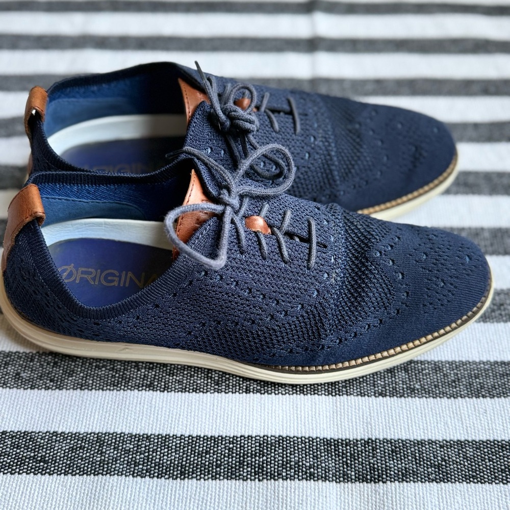 Cole Haan Navy Original Knit ZER0GRAND Wingtip Oxford‎ Lace Up Mens 10M